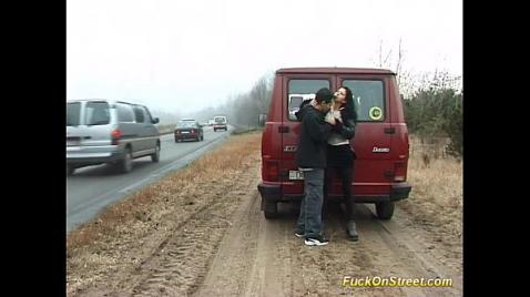 Секс с красивой попутчицей на обочине трассы